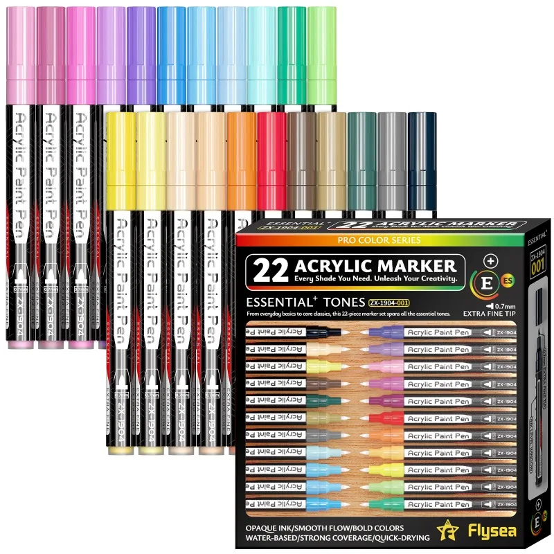 0.7mm Fine Tip Acrylic Paint Marker Set Non Bleed No Transparent Overlay Color Pen for Art Student Graffiti DIY Drawing