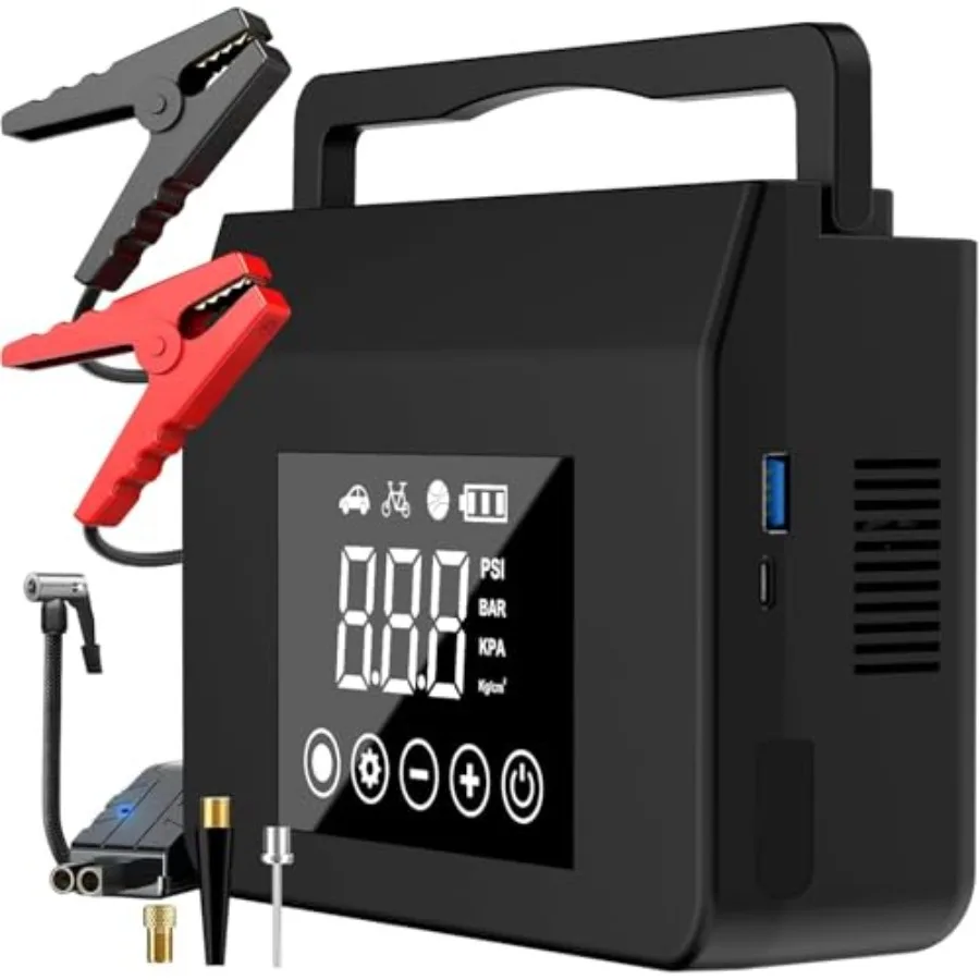 

Jump Starter with Air Compressor 4000A Car Battery Jump Starter ALL Gas/8.0L Diesel with 150PSI Tire Inflator 12V Car Battery J