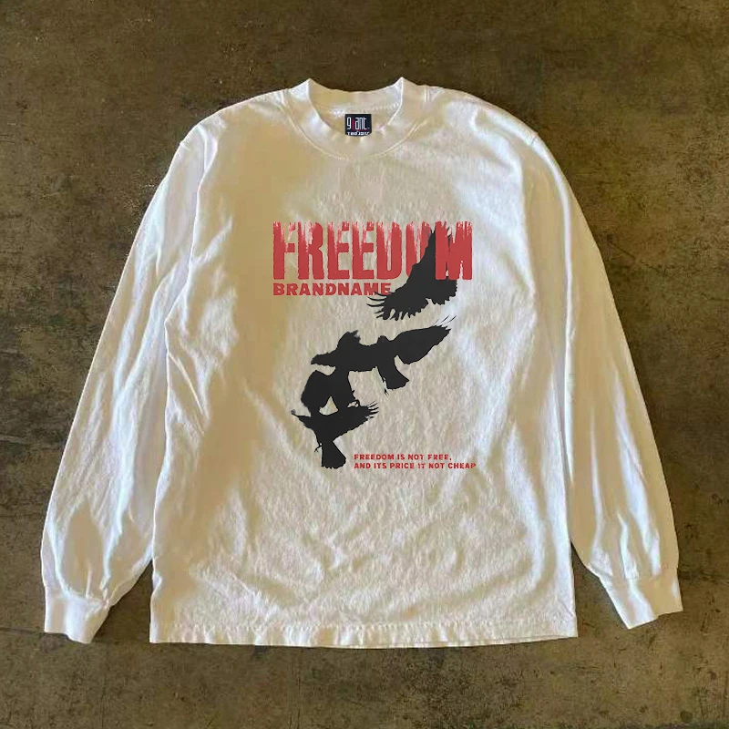 Pure Cotton 300g Heavyweight Long Sleeve T-Shirt Casual Loose Top Streetwear Alphabet Letter Print Versatile Comfortable Shirt