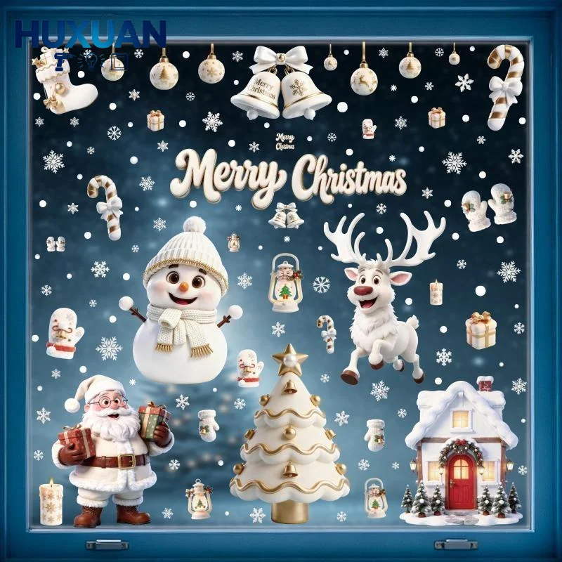 6 Pcs Christmas Window Stickers Wall Sticker Kids Room Wall Decals Merry Christmas Decorations For Home New Year Stickers