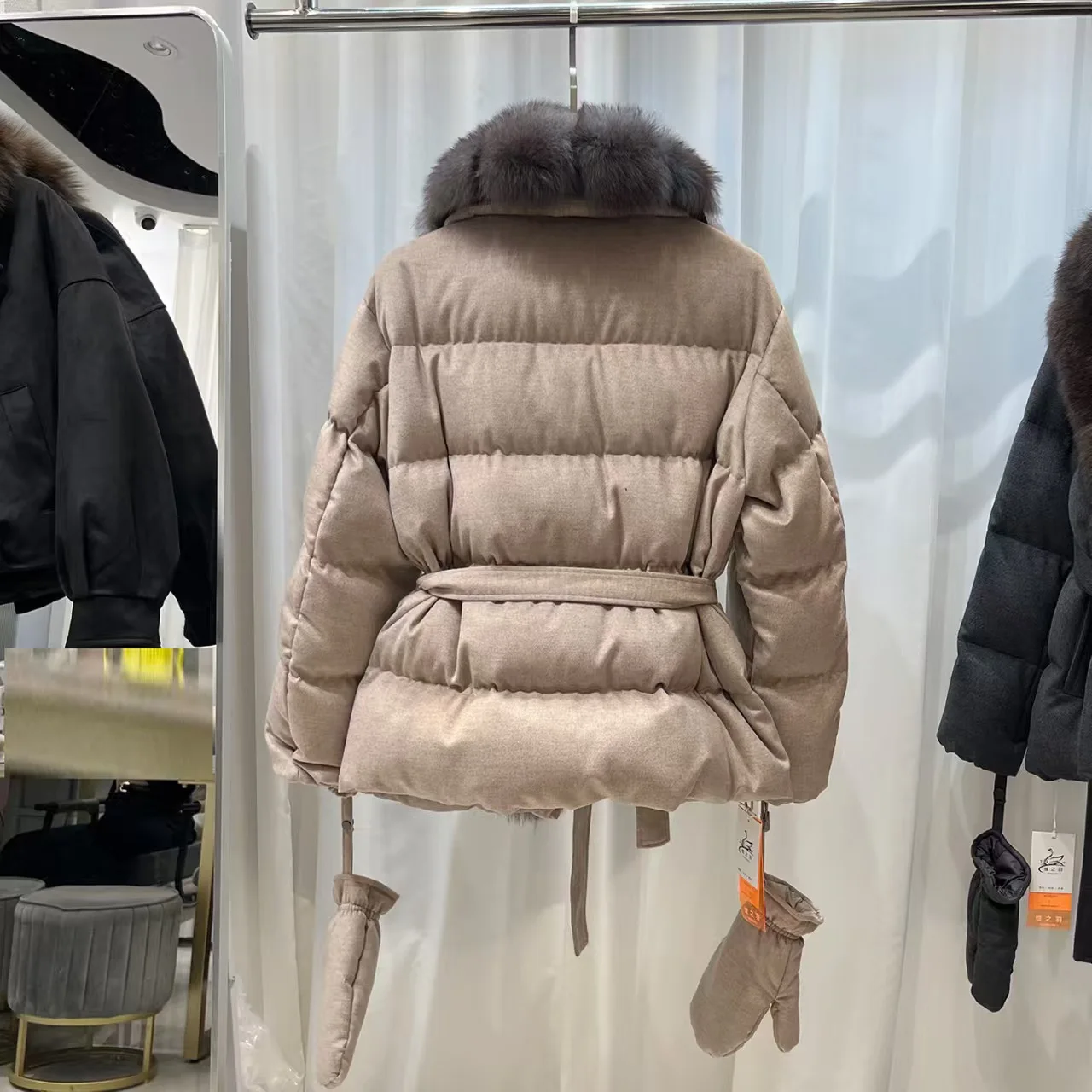 Women's White Goose Down Jacket with Natural Fox Fur Collar, Thick, Warm Wool Tweed Coat, High-Quality Parka, 2026, New Style,