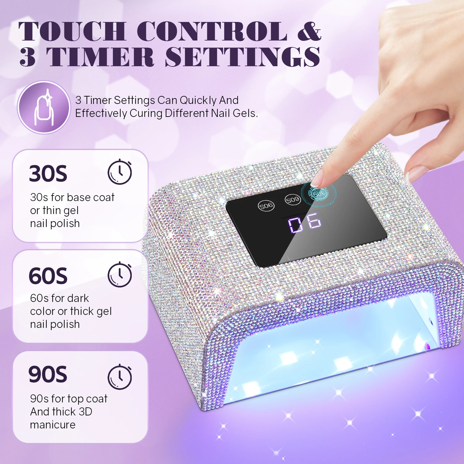 Lámpara de uñas profesional con luz LED UV para principiantes con 3 ajustes de temporizador, Control táctil y lámpara de curado con Sensor automático para salón y hogar
