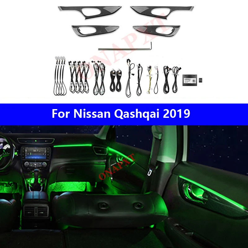 

Auto For Nissan Qashqai 2019 Button Control Decorative Ambient Light 64-Color Set Atmosphere Lamp illuminated LED Strip