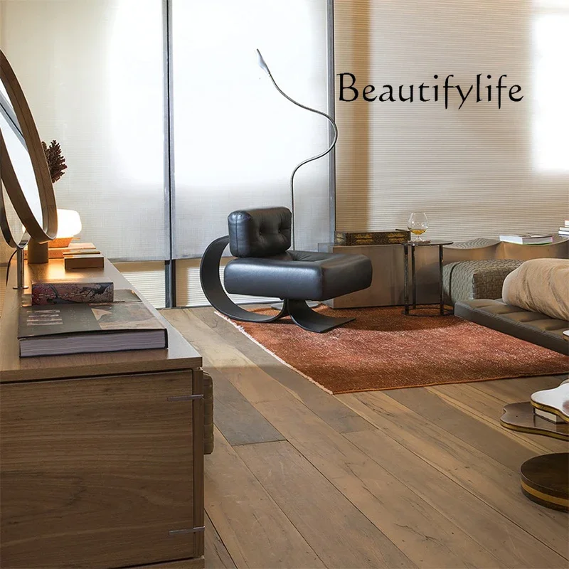 

BJ Designer Leather Sofa Creative Medieval Single Sofa Chair Wrought Iron Casual Lamb Wool Fashion