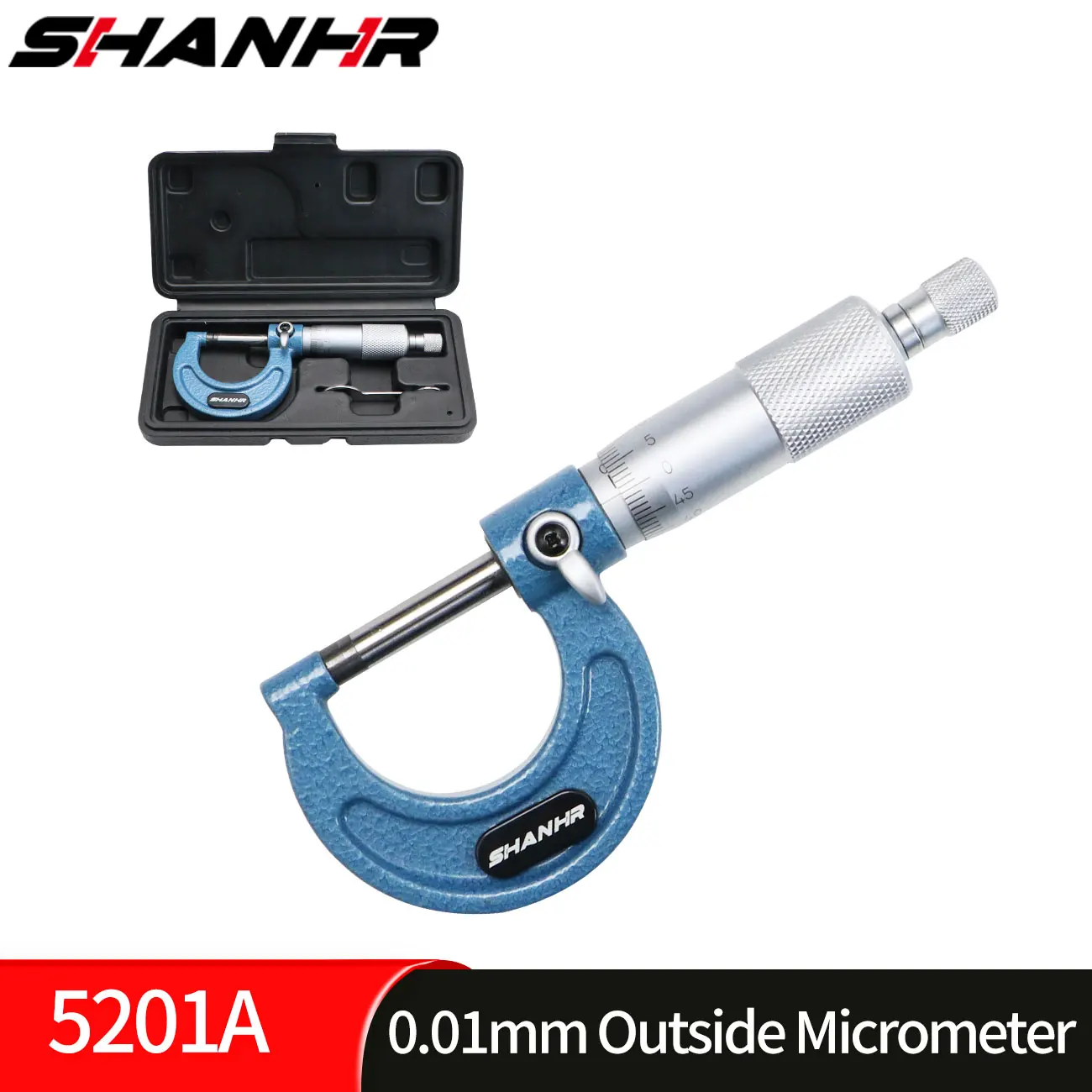 SHANHR 0.01mm Micrometer with Ratchet Stop & Carbide-Tipped Measuring Faces for Machining & Engineering