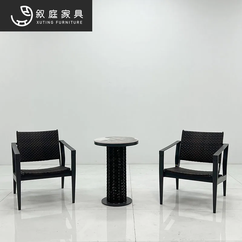 

Nordic Outdoor Table and Dining Rattan Chair Hotel Terrace Courtyard Home Balcony Single Backrest Leisure Chair Outd