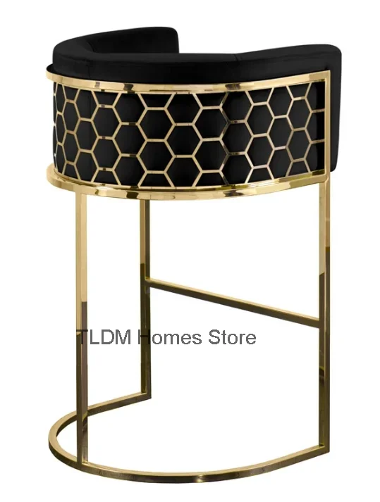 New modern industrial multi color metal bar chair velvet fabric bar stool with honeycomb backrest