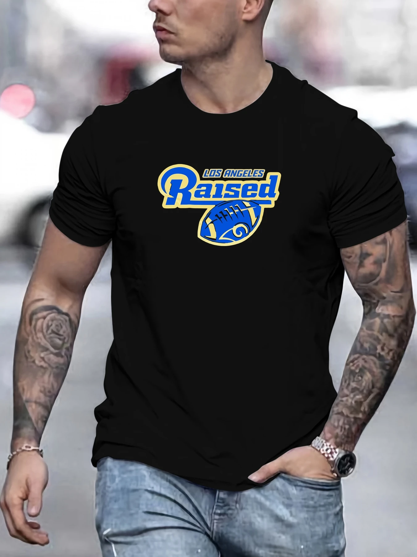 

Men's Los Angeles Ram pattern summer casual crew neck short T-shirt