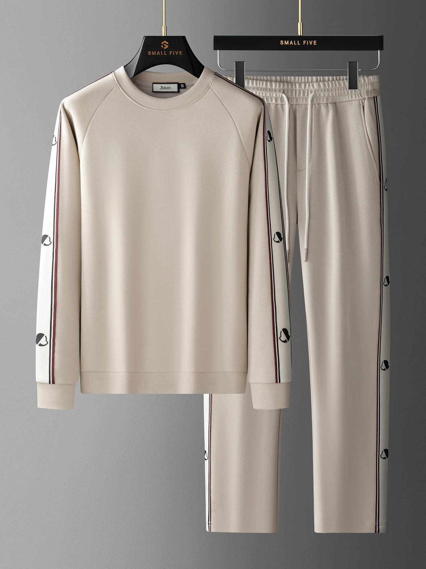 

JSBD Autumn High-end Modal cotton air layer contrasting woven band sweatshirt two-piece Men's casual round-neck sport set