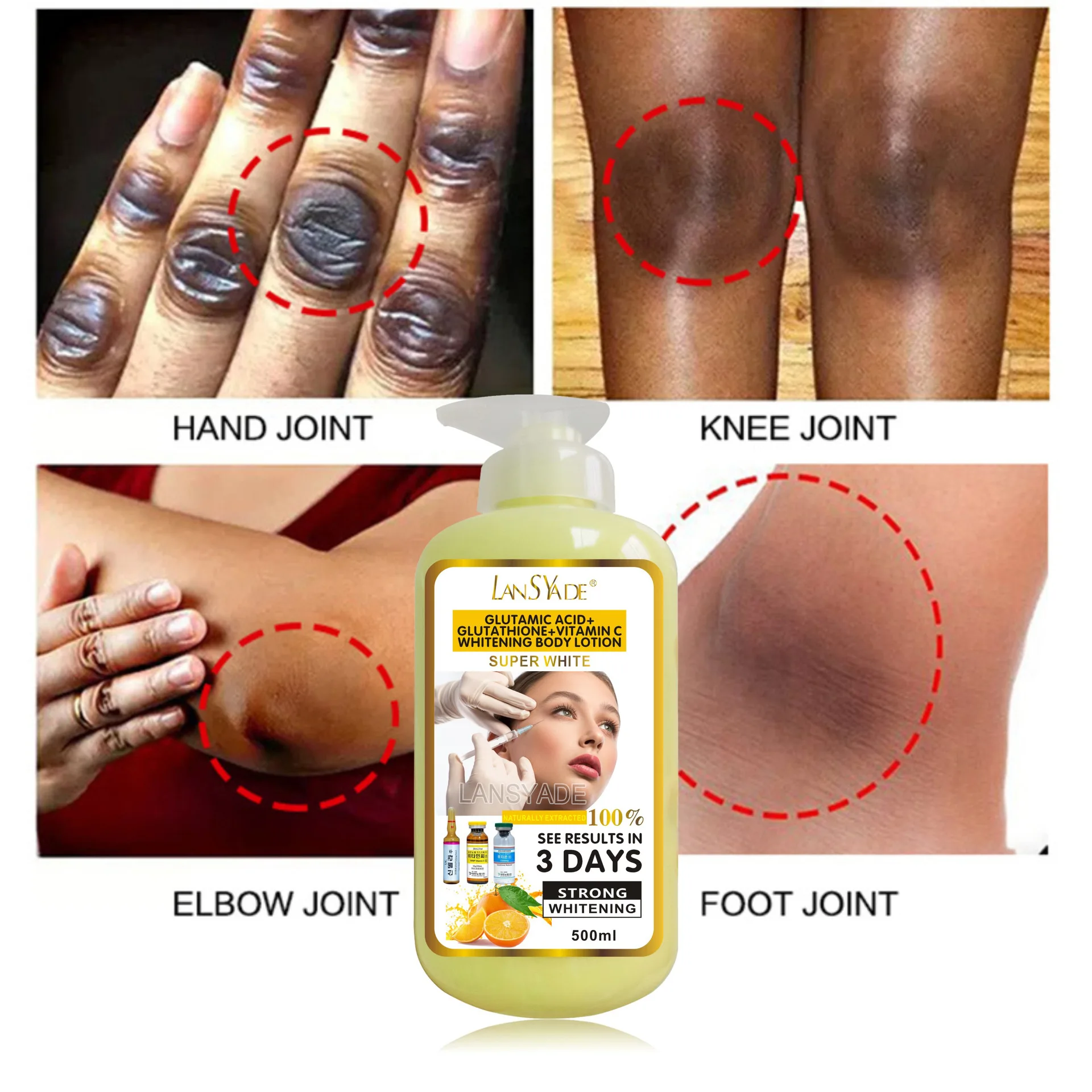 500ml Glutamic Acid+Glutathione+Vitamin C Whitening Body Lotion Skin Whitening Products For Dark Skin Women For All Skin Type