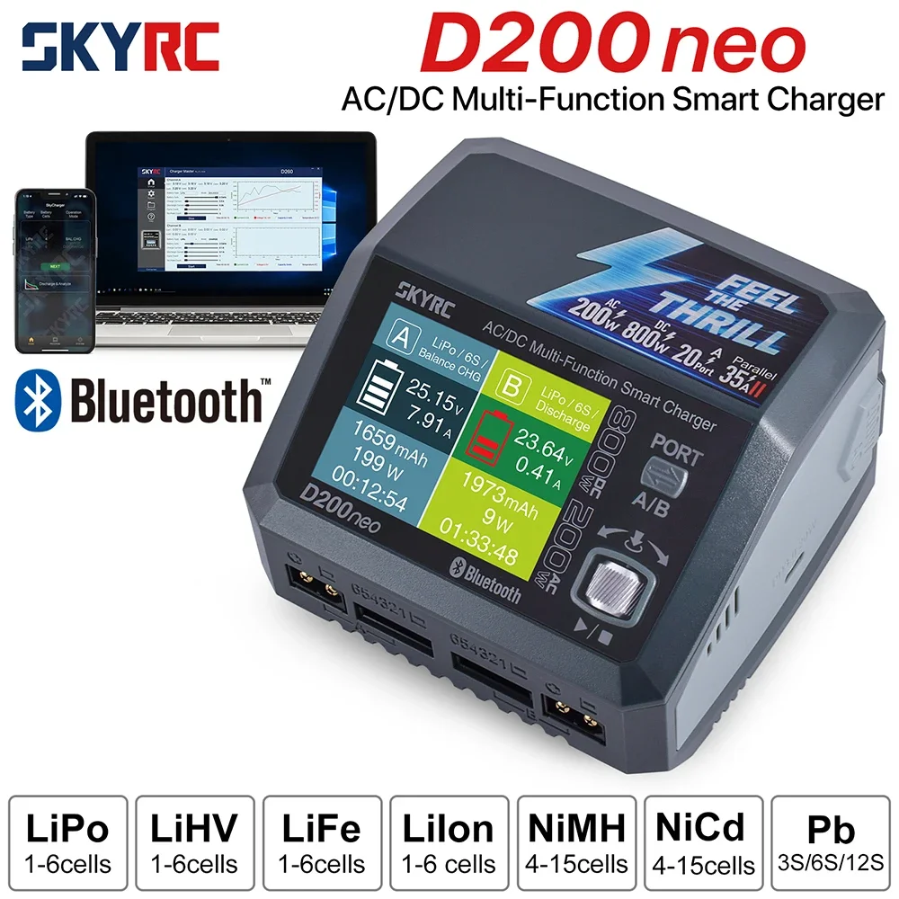 SkyRC D200neo+ Charger SK-100196 800w Lipo Battery Balance Charger BD350 Discharger AC/DC Multi-Function Smart Charger