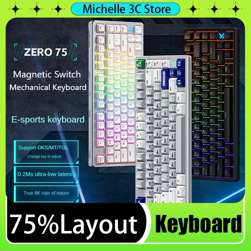 

Z75 75% Magnetic Switch Mechanical Keyboard Wired RGB Aluminium Alloy PBT Keycap Dye-sublimation Macrokey GATERON Customization