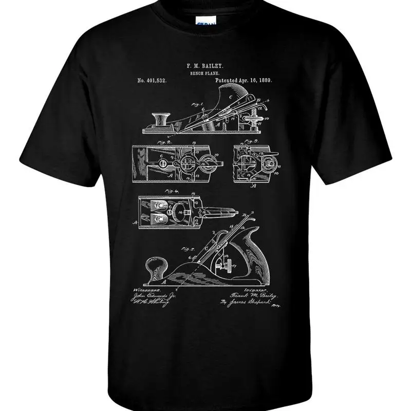 Bench Plane Carpenter T Shirt Patent Technical Drawing Woodworking