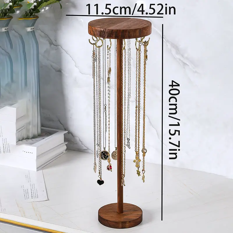 Massivholz Schmuck Organizer Display Halter Halskette Ohrringe Armbänder Display Stand Desktop Schmuck Lagerung Rack – Detail 3