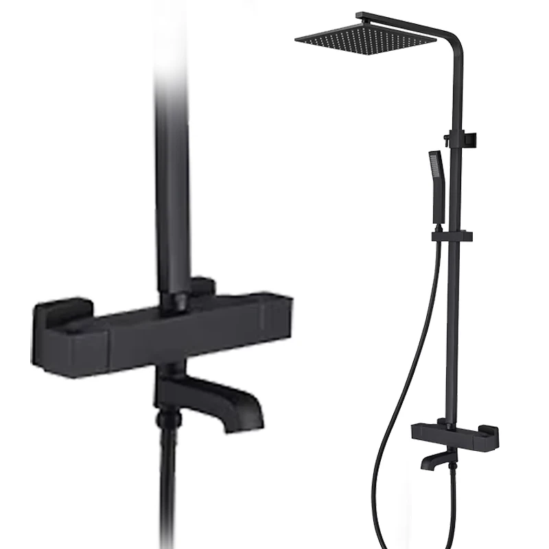 

Black temperature Shower Faucet Set Brass 3 Functions Rainfall Shower Head Bathroom Shower System