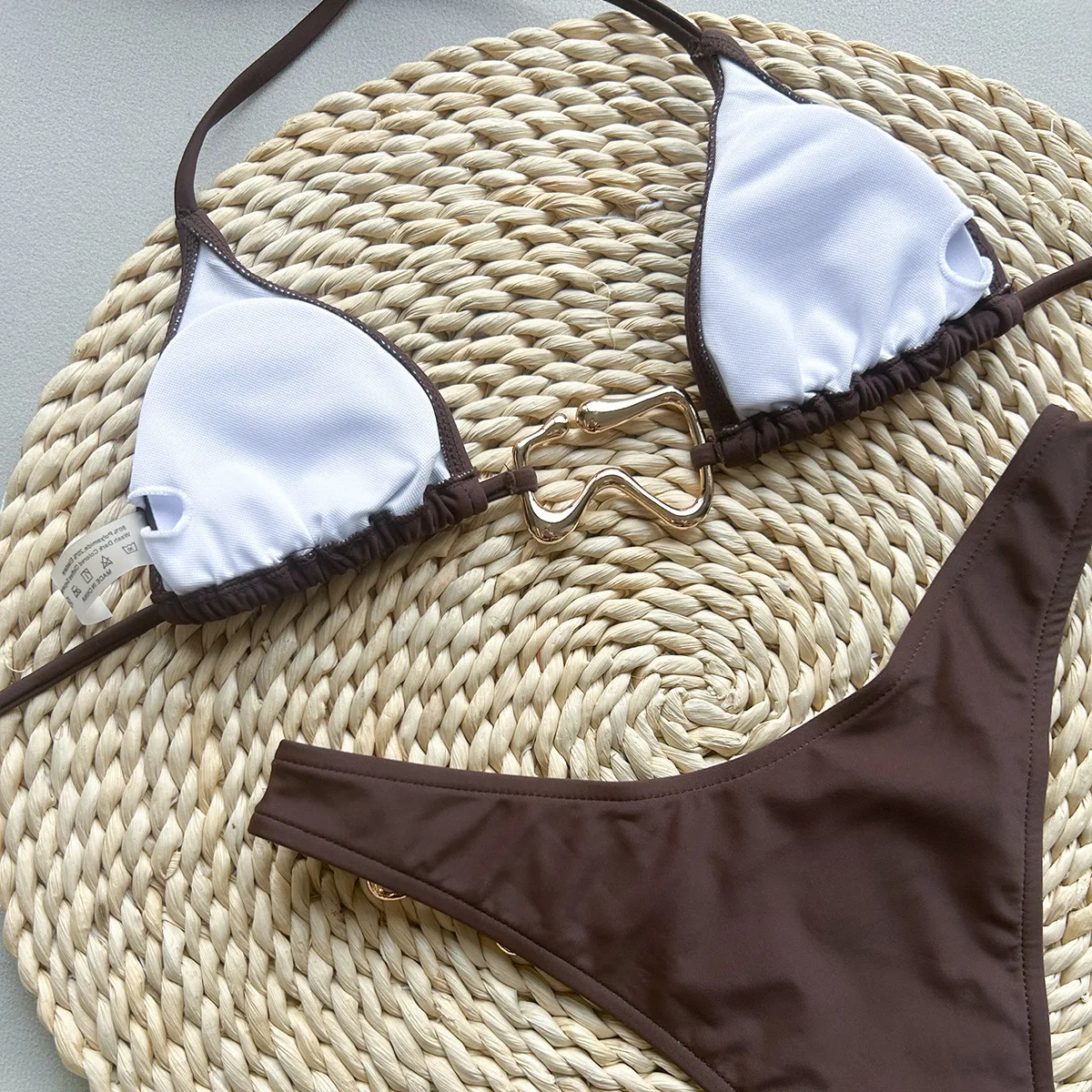 sexy anello in metallo halter micro bikini set due pezzi cravatta posteriore imbottito perizoma costume da bagno femminile costume da bagno biquini tankini