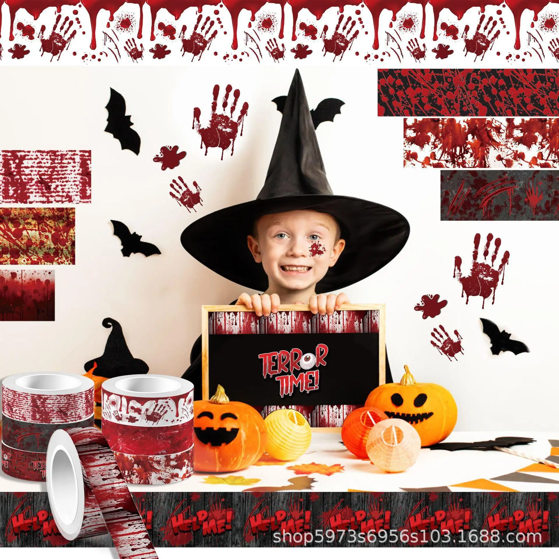 Halloween Bloody Hand blossing Clear Roll Sticker e nastro di carta materiale manuale fai da te Washi Tape