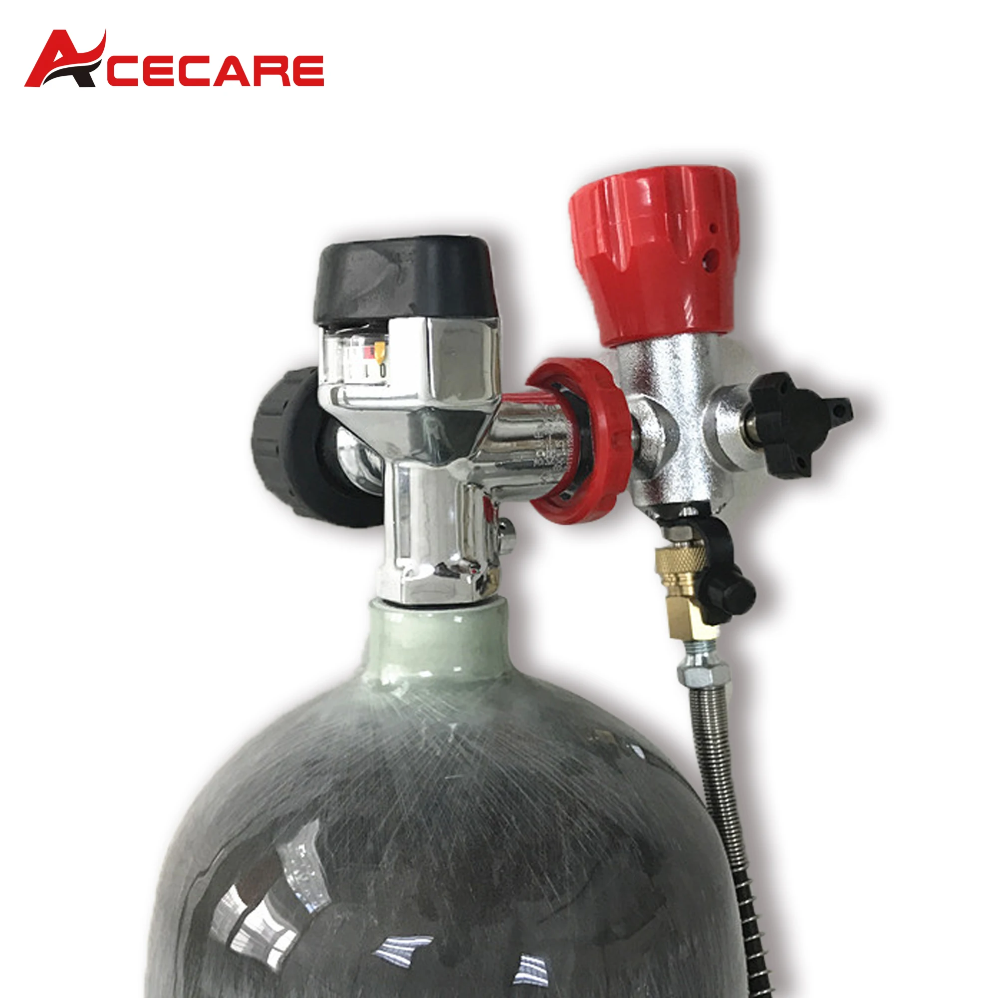 Acecare-tanque de aire Hpa de fibra de carbono, válvula de manómetro y estación de llenado, 6,8l, 4500psi, M18 x 1,5, SCBA, buceo, protección contra