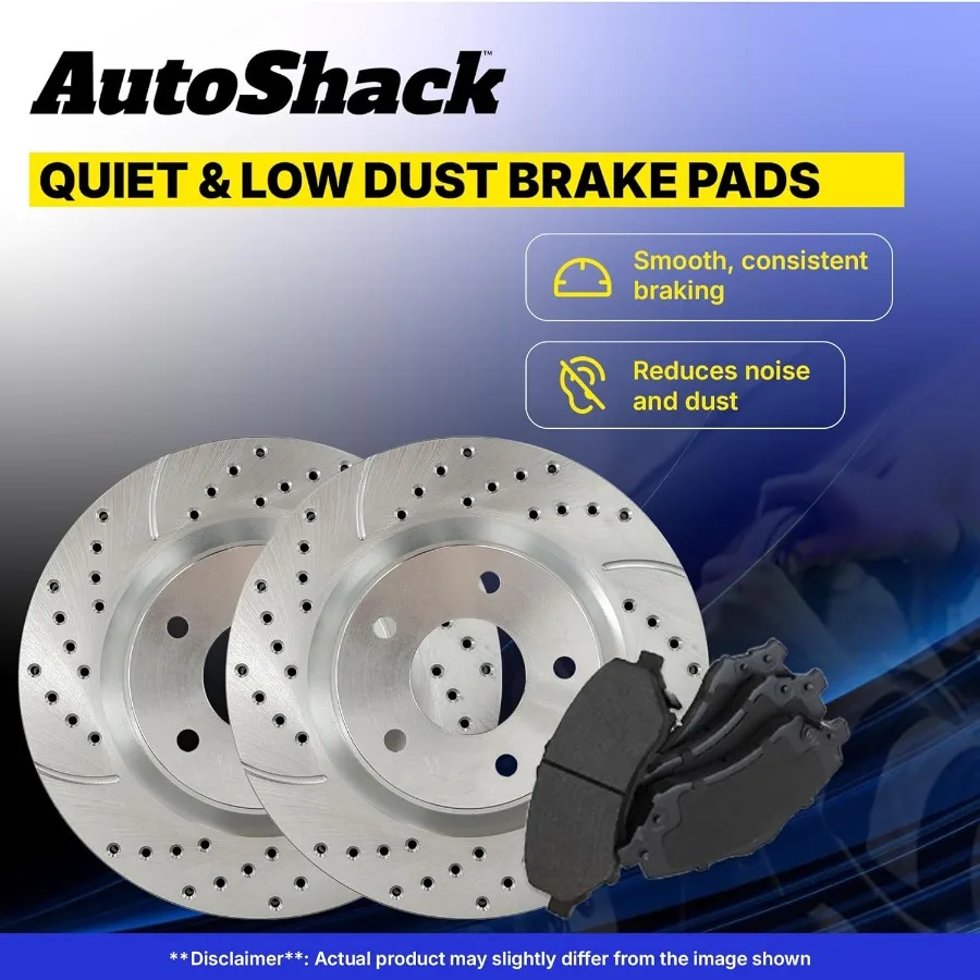 AutoShack 12.01 305 مم دوارات الفرامل المشقوقة ذات فتحات أمامية مطلية + استبدال وسادات الفرامل السيراميكية لـ 2003-2008 GMC Sava