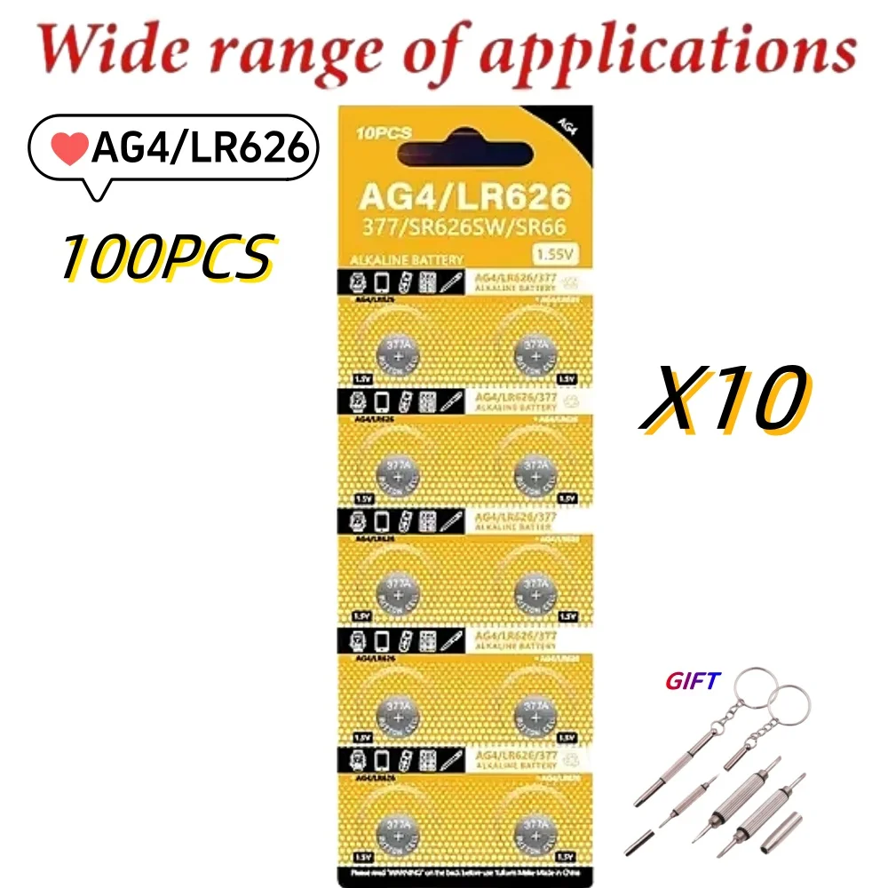 100PCS AG4 Button Batteries 377 SR626SW SR626 177 376 626A LR66 LR626 Cell Coin Alkaline Battery For Watch Toys Clock