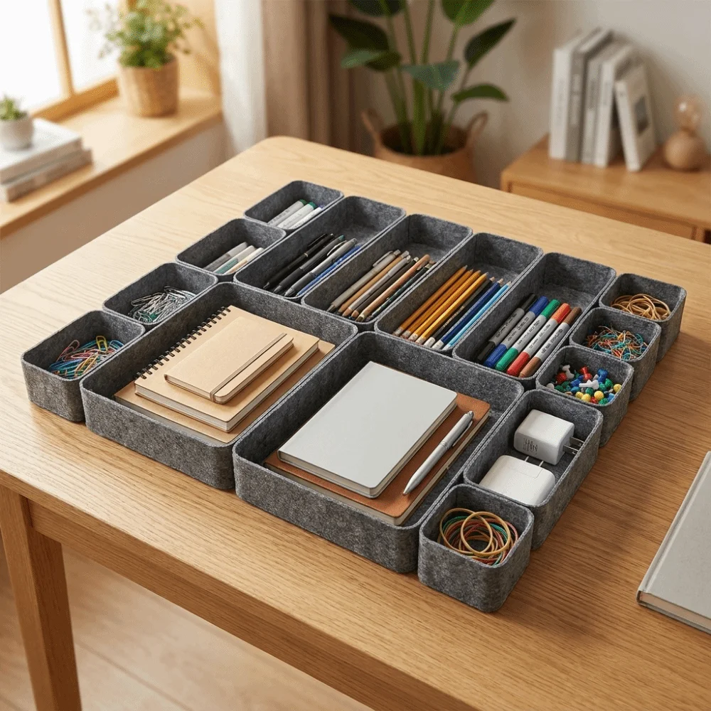 16Pcs/Set Creative Felt Storage Box Set Space-Saving Stackable Drawer Organizer Seamless Large Capacity Felt Storage Basket