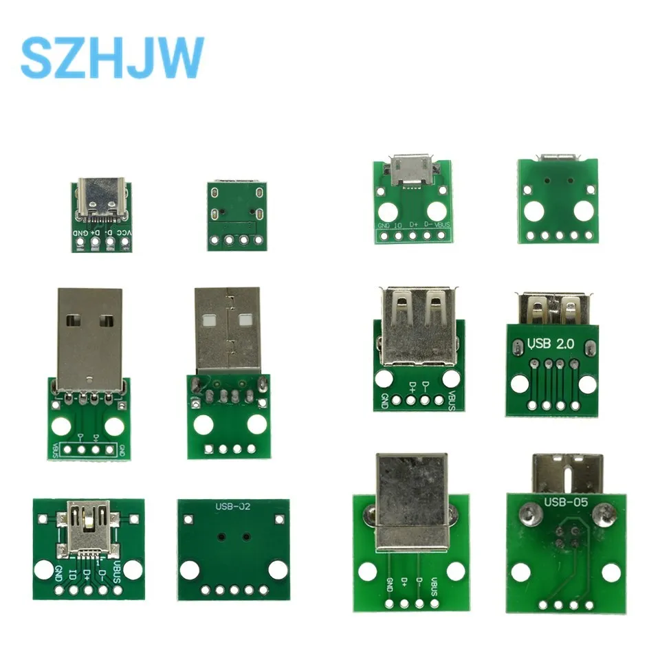 10PCS MICRO MINI5P type-c USB To Dip Female B-type Square Interface Printer Mike PCB Converter Adapter Breakout Board