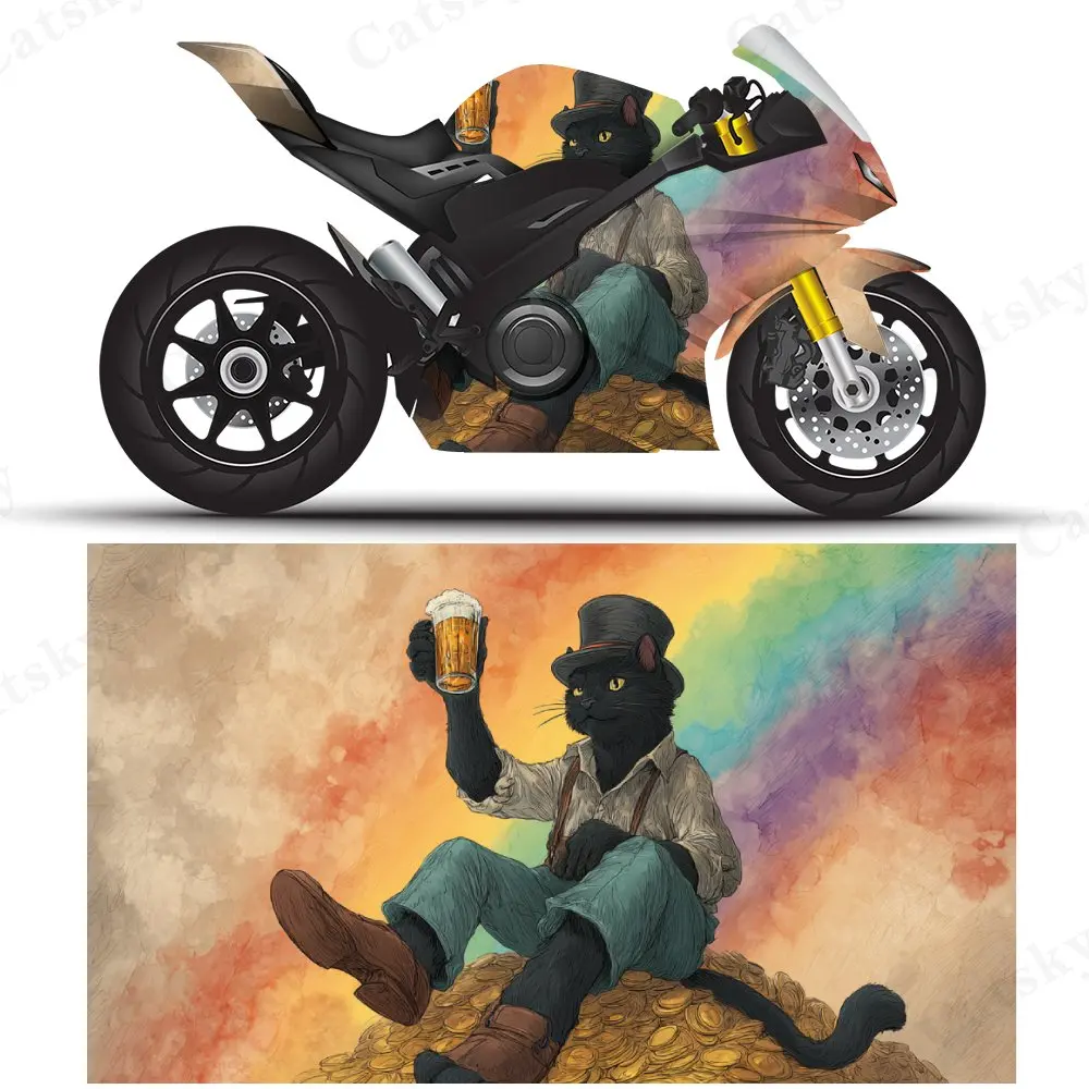 

Black cat sitting on a gold coin PVC material self-adhesive waterproof motorcycle car sticker, paste firm and anti-wear, waterpr