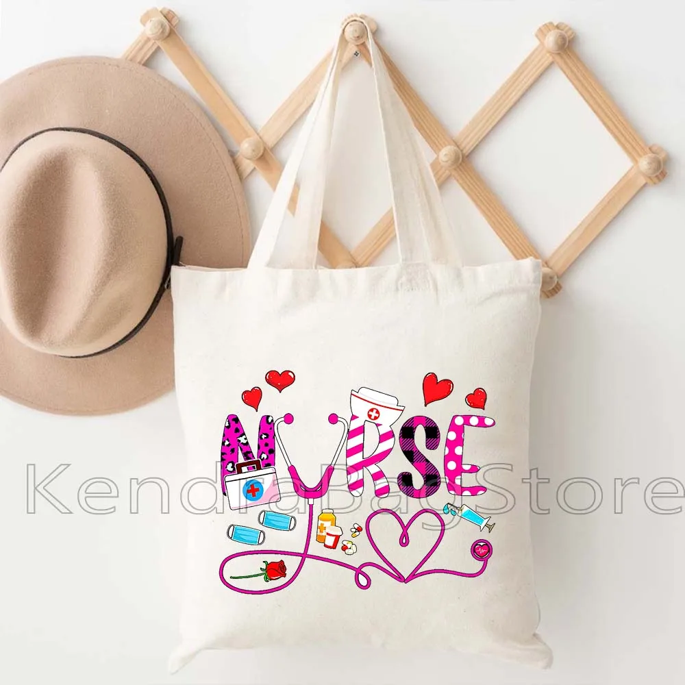 الحب السماعة سوبر التمريض ممرضة الحياة RN عيد الحب طالب ممرضة التقدير الهدايا قماش حقيبة كتف حقيبة يد للمتسوقين