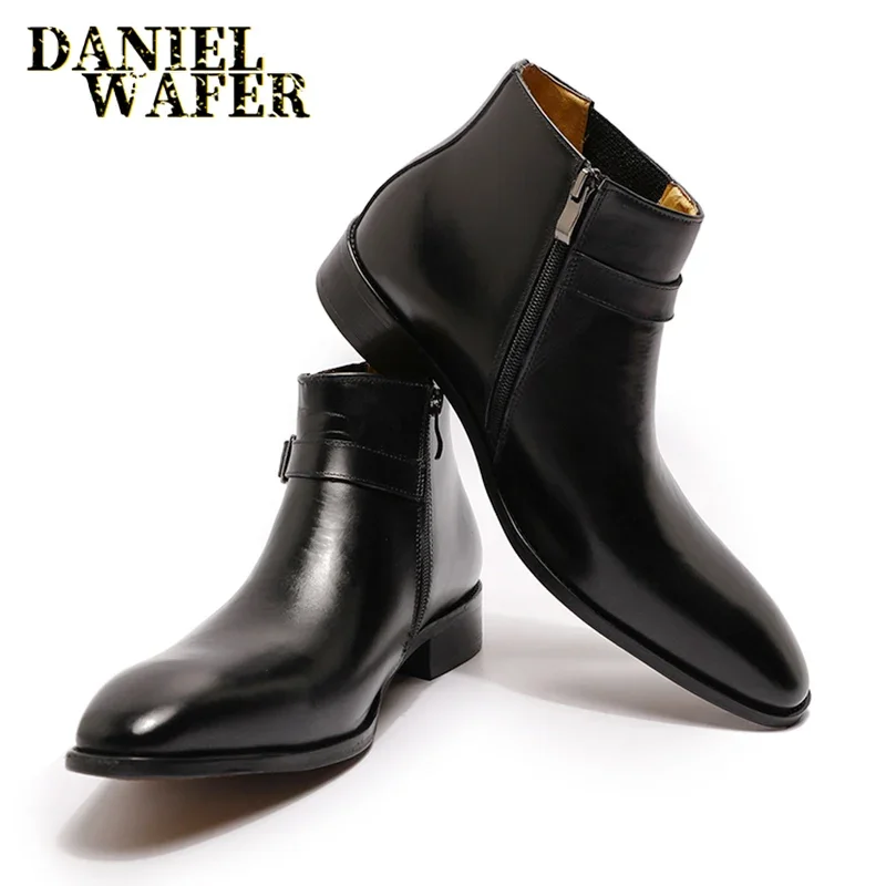 Real Leather Men's Boots Classic Italian Ankle Boots High Top Dress Shoes Zipper Buckle Formal Shoes Real Leather Men's Boots Classic Italian Ankle Boots High Top Dress Shoes Zipper Buckle Formal Shoes