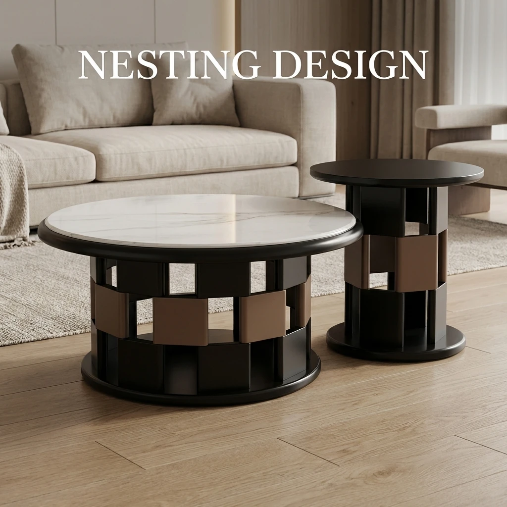 #Modern Two-piece Design, Coffee Table, Wooden Board, Glossy Paint, Easy To Clean, Durable