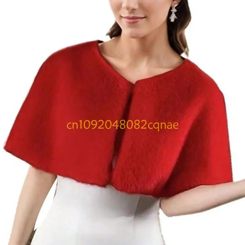 Stylish Faux Furs Short Cloak Winter Outerwear Furry Poncho Shrug Shawl For Women Travel and Party Shoulder Wrap