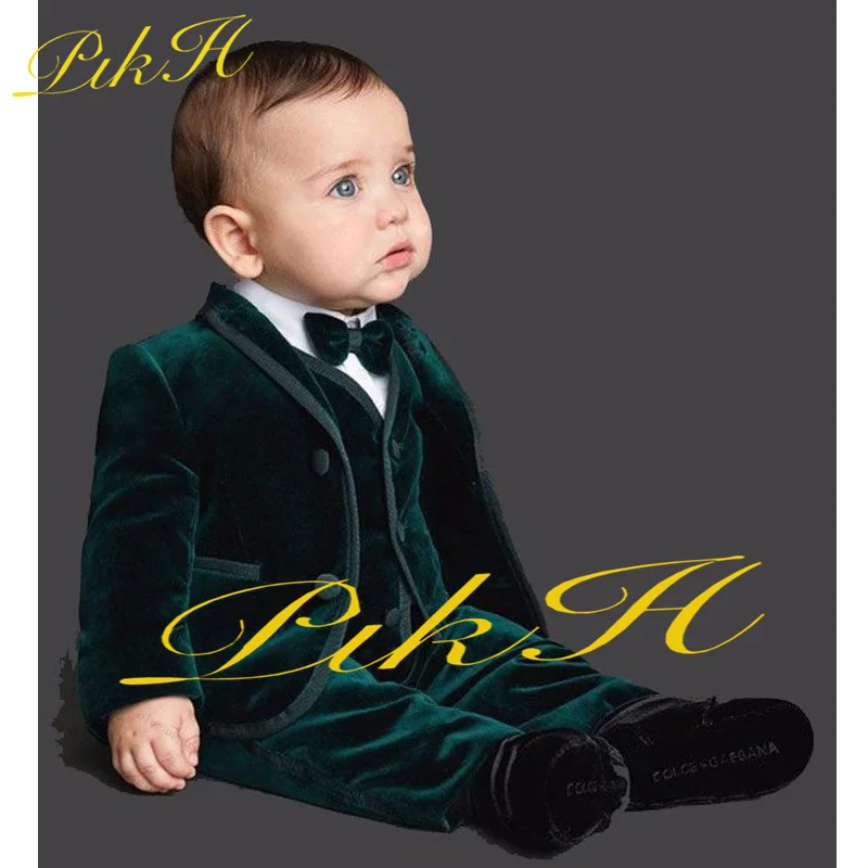 Velvet Kids Suit 3 Piece Winter Warm Jacket Pants Vest Casual Fashion Wedding Tuxedo Boys Blazer Custom Clothes