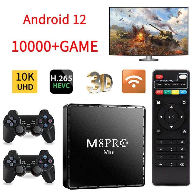 

M8 pro Mini Video Game Console 10000 Games Football Plumber Racing G31 CPU H313 Dual System 4G Wifi Android12 HDR10k TV BOX Gift