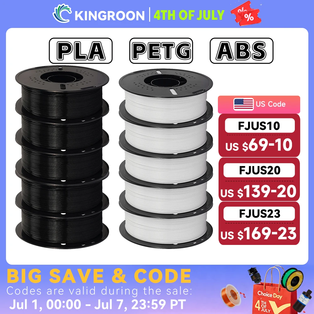 KINGROON 10KG PLA/ ABS/ PETG Filament 1.75mm Black White Gray , Wholesale 10 Rolls PLA ABS PETG Plastic For 3D Printer