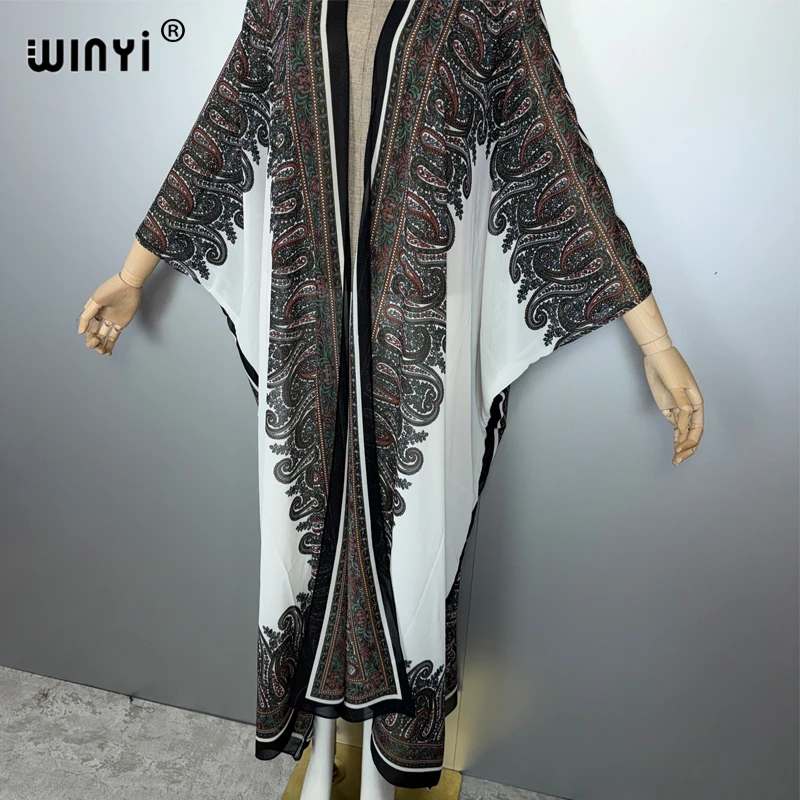 Kimono abaya Dubai mewah bergaya retro Timur Tengah WINYI untuk wanita, kardigan, pakaian pantai, kaftan, penutup pantai, mantel maxi