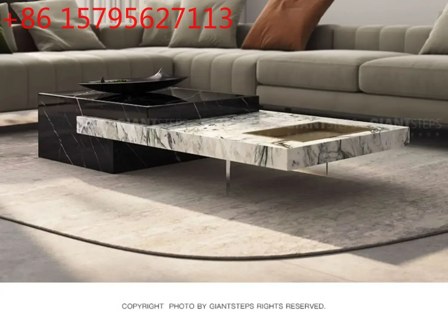 

Итальянский минималистичный журнальный столик из натурального мрамора и акрила, тумба под телевизор в скандинавском стиле