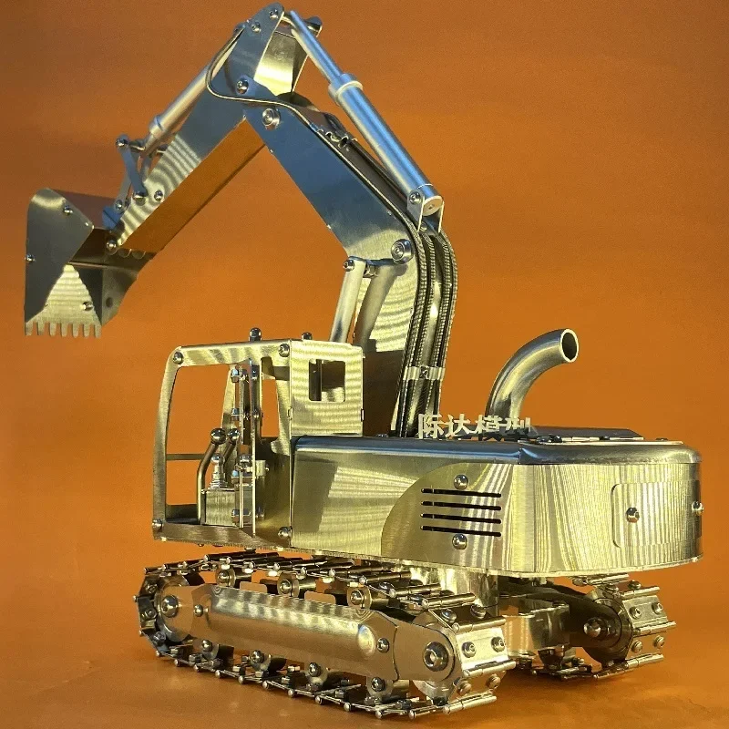 Stainless steel large excavator model, alloy excavator, stainless steel engineering vehicle, piggy bank ornaments