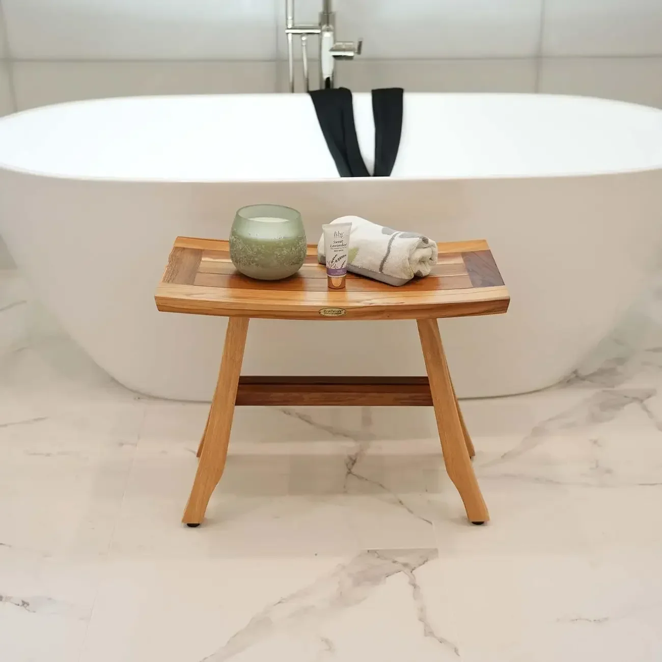 

24 Inch Satori Natural Teak Waterproof Teak Wood Shower Bench Stool Seat Chair for Inside Shower Provides Safety, Storage