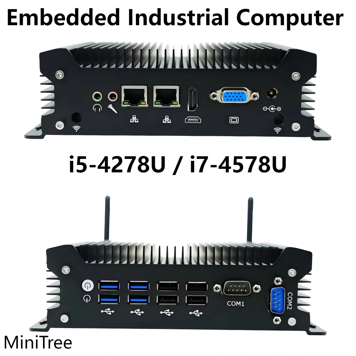 كمبيوتر صغير بدون مروحة Core i5-4278U i7-4578U 8xUSB Dual LAN 2xRS232 COM Linux صندوق التحكم الصناعي PC لحوسبة الحافة 4G #1