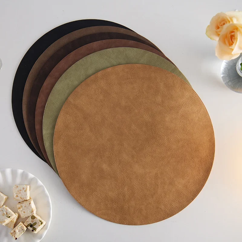 1pc/set Imitation Cowhide Leather Placemat Lychee Pattern PU Anti Scalding Dining Table Decor Mat Bowl Mat Coffee Table Coaster