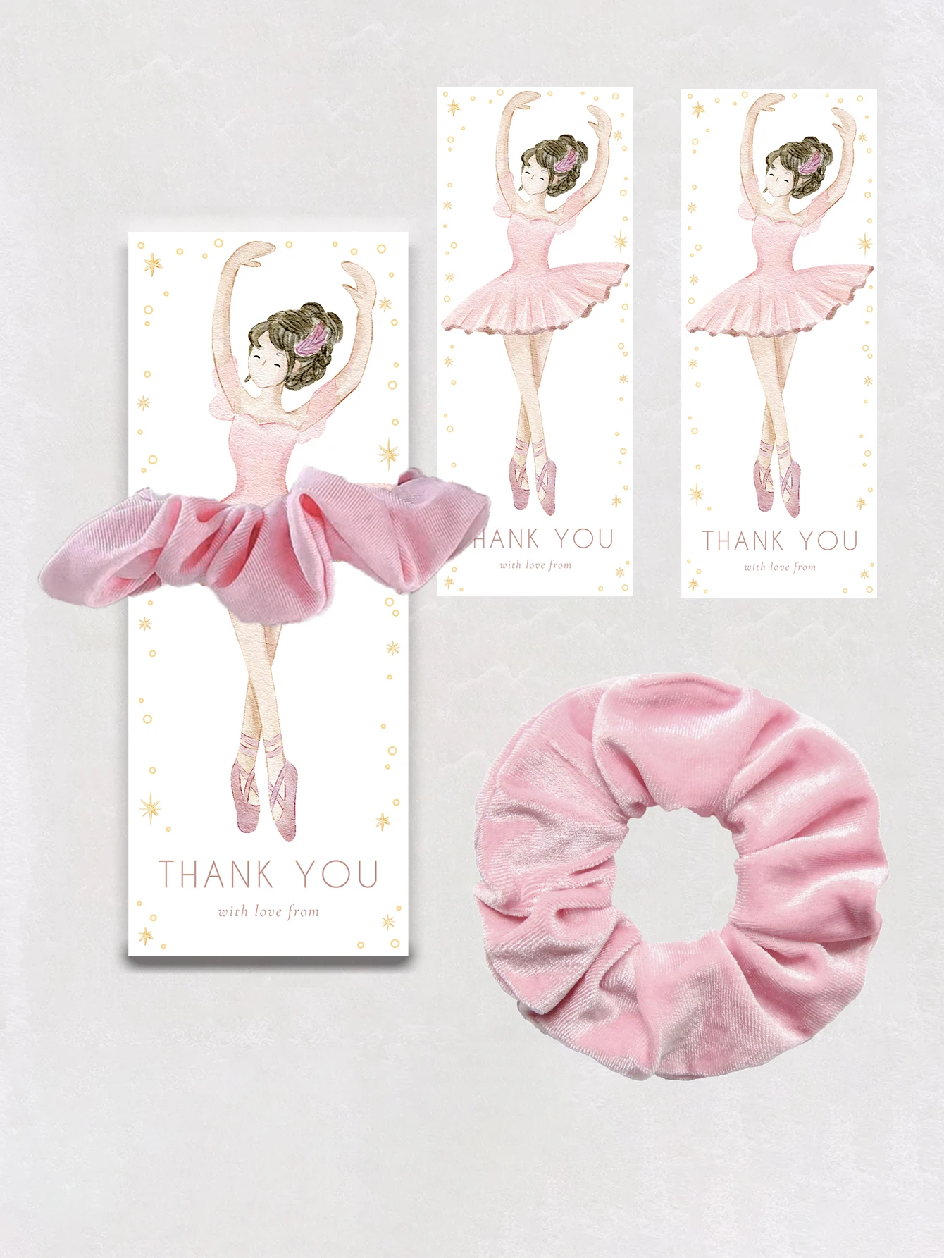 Scrunchie de bailarina con tarjeta de etiqueta, fiesta de bailarina de ballet, recuerdo de cumpleaños, tutú, lindas etiquetas de scrunchie para niñas y mujeres