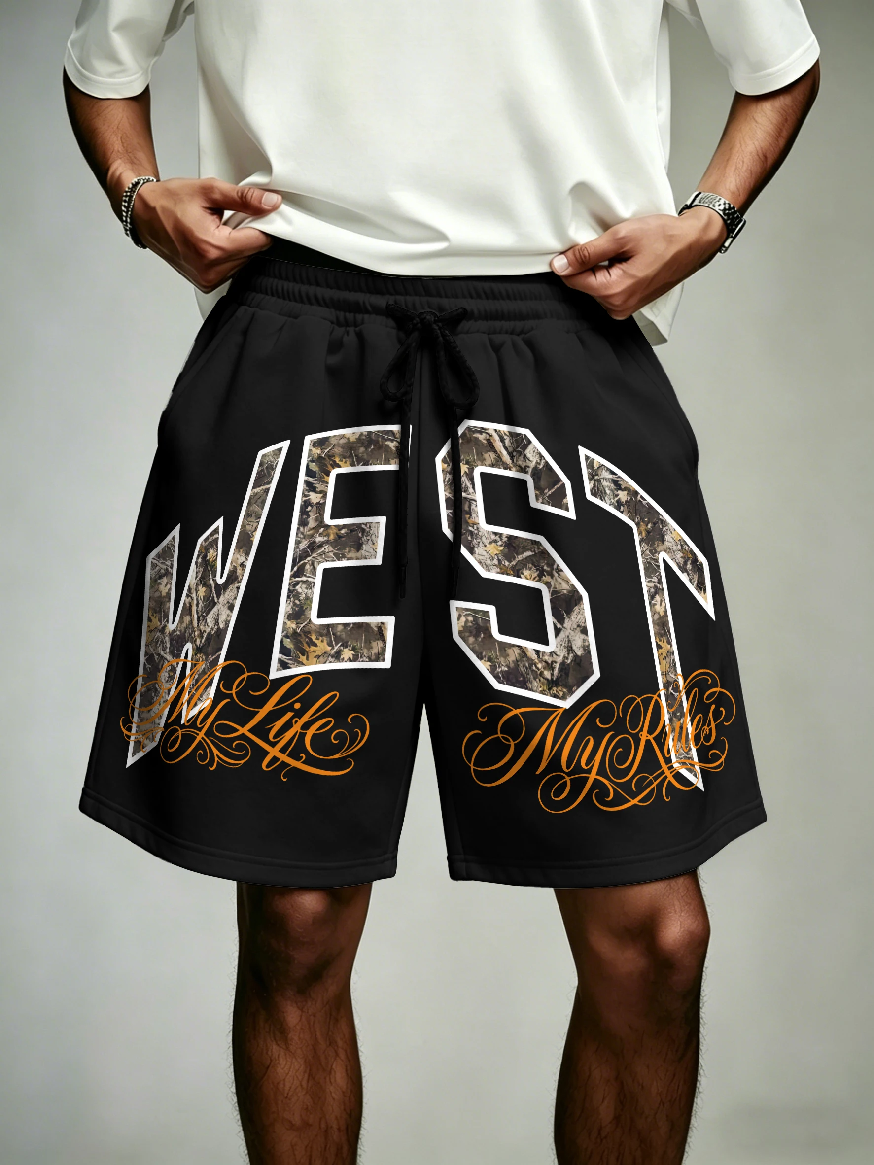 

Men's Oversized West Streetwear Shorts Brand Camo Loose Fit Polyester Black Multi-Color Casual Shorts S-2XL All Size 1Pc