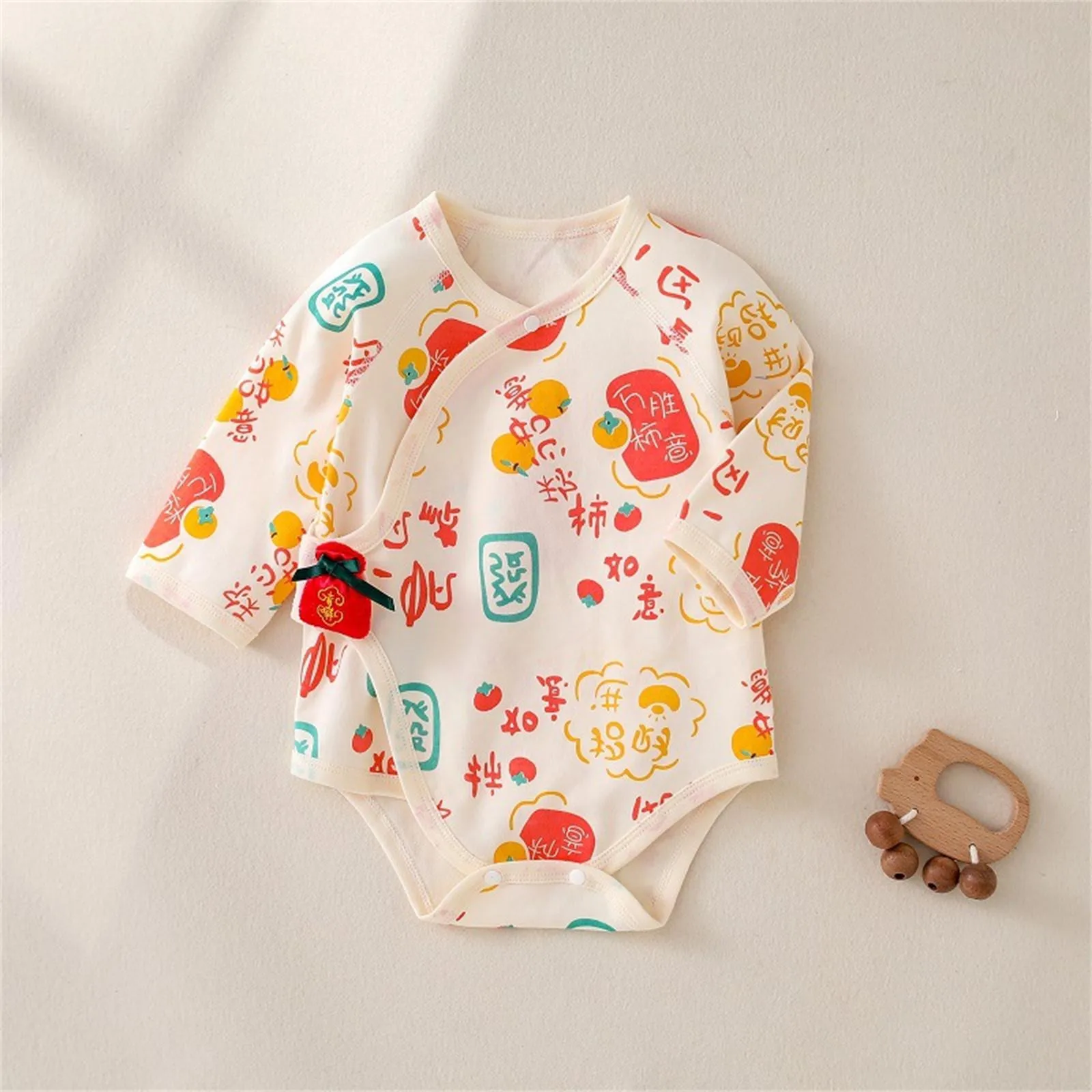 Cartoon Print Baby Romper Newborn Soft Cotton Long Sleeve Bodysuit Chinese \'FU\' Baby New Year Clothes One Piece Outfit Jumpsuits