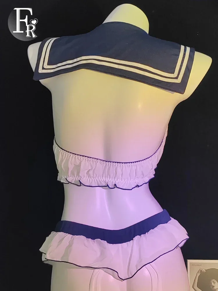 Lingerie sexy da studentessa Costumi per studenti Gioco di ruolo Uniforme Reggiseno di pizzo impertinente Top e minigonna Indumenti da notte erotici Tentazione porno