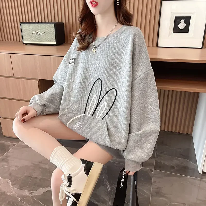 Sweat-shirt gris pour femme, pull coréen, manteau noir en Y, mode XXL, tendance Kpop Chester, extérieur, M assressenti, 2025, promotion