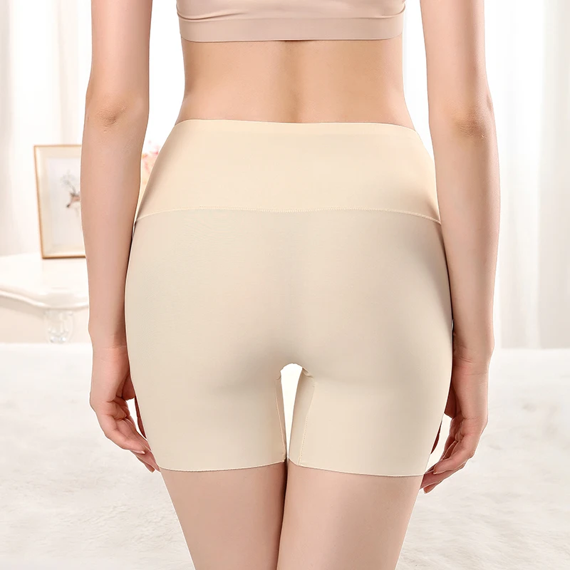 L-3XL sem costura inferior shorts feminino tamanho grande calcinha de cintura alta barriga quadris calças de segurança roupa interior fina pele preta cuecas de seda gelo