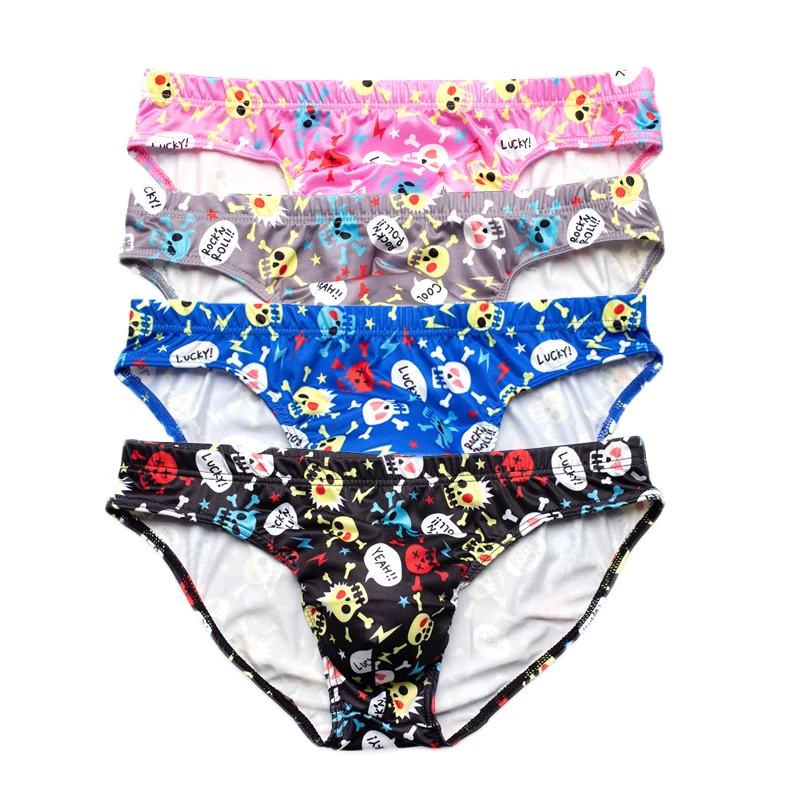 4PCS Men Underwear Briefs Skull Print Underwear Sexy Sissy Tanga Hombre Jockstrap Breathable Underpants Pouch Underwear Men