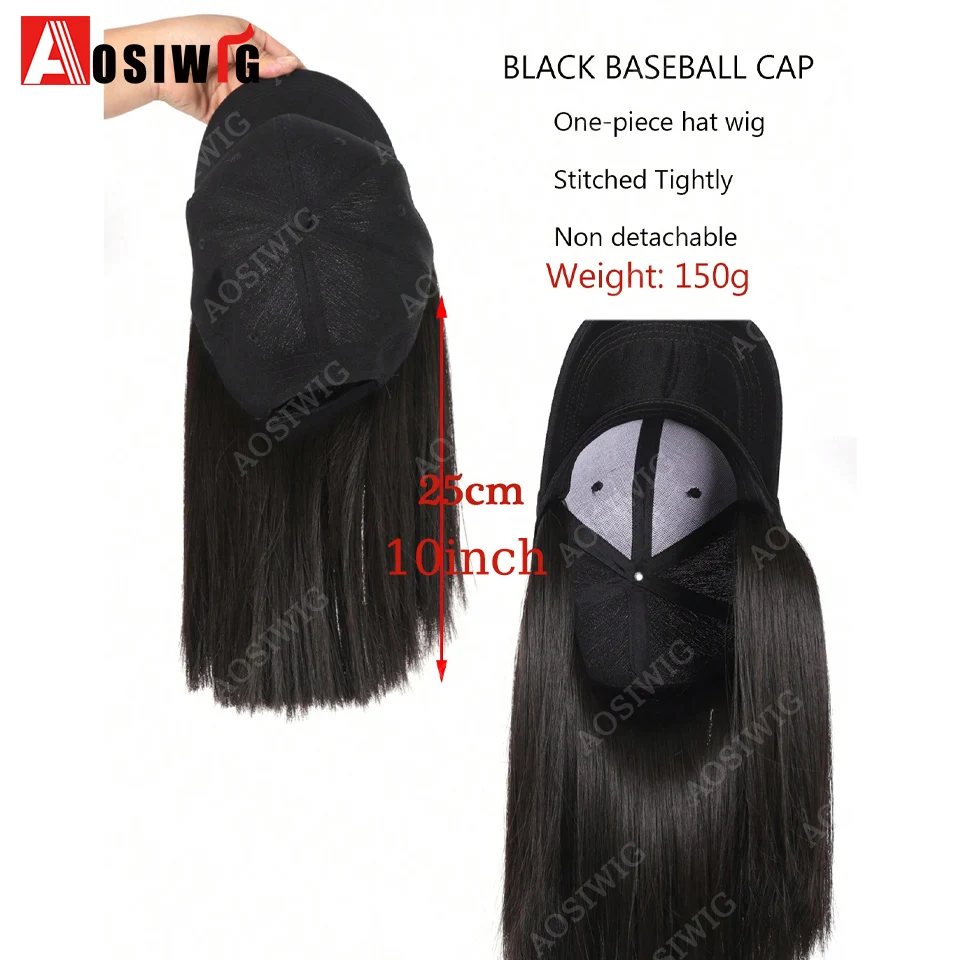 Hat Wigs Straight Hairpiece Wig with Black Baseball Cap Heat Resistrant Synthetic Black Brown Blonde Hairpiece Connet Hat for Wo