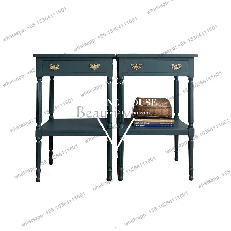 American neoclassical bedside table French retro solid wood carving flower bedside table small apartment decorative cabinet