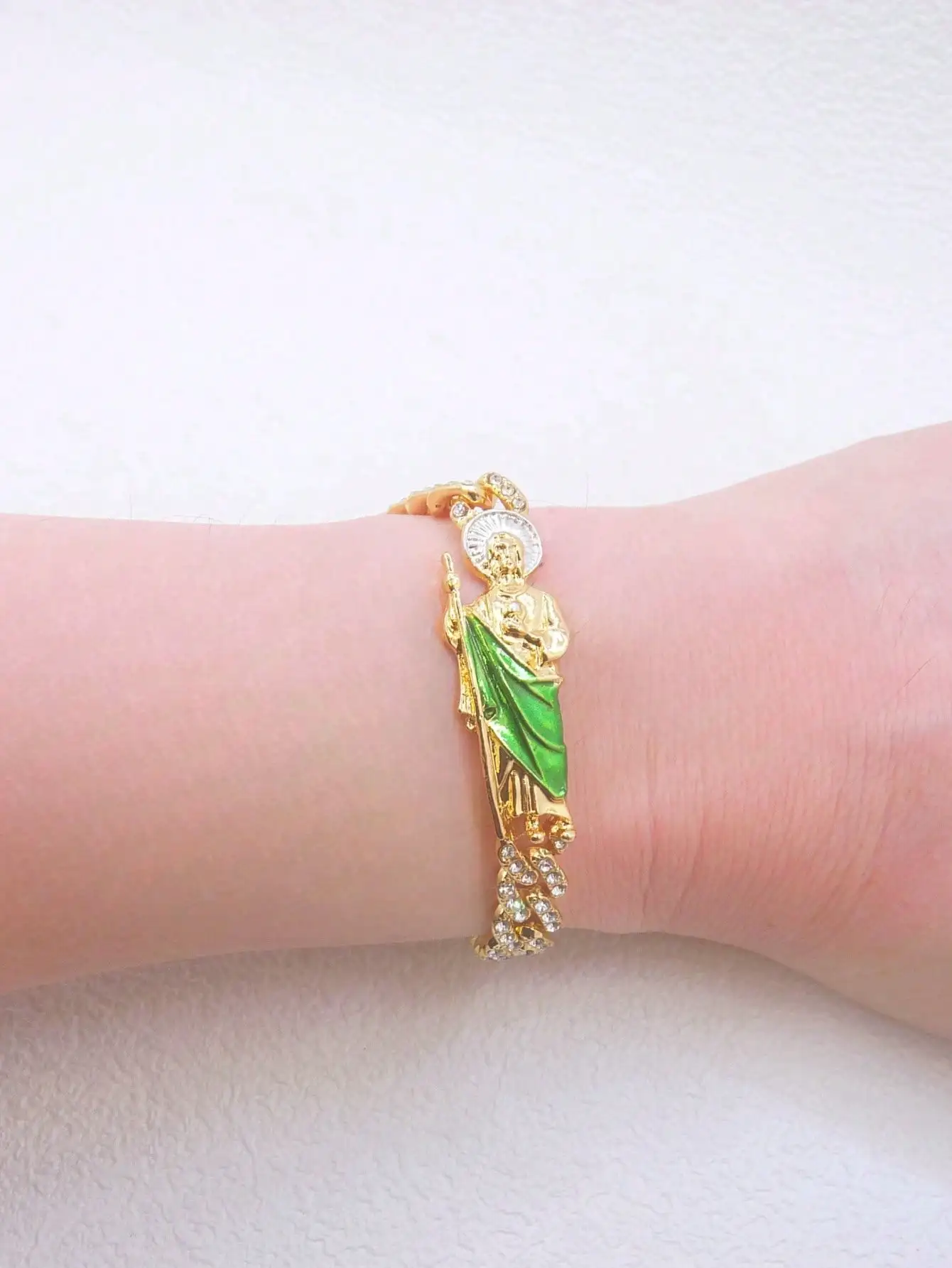1 piece 14K GoldPlated Green St Jude Virgin Mary Bracelet for Women